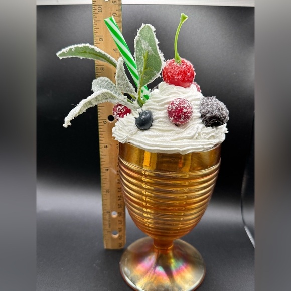 New OOAK Upcycled Carnival Glass Faux Whipped Dessert w/ Fruit Decor - Picture 4 of 4